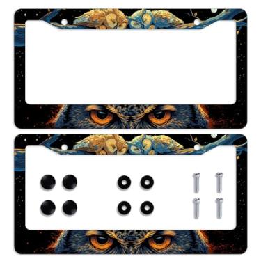 Imagem de Moldura de placa de licença de coruja Corujas fofas animais dormindo florestas, molduras de placa de licença personalizam molduras de placas de carro de metal de aço inoxidável, etiqueta, decoração