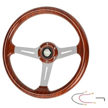 Imagem de RASTP Volante De 345 Mm E 13,5" Com Textura De Madeira, Volante De Corrida/Carrinho De Golfe Estilo Nostalgia Clássico Com Botão De Buzina