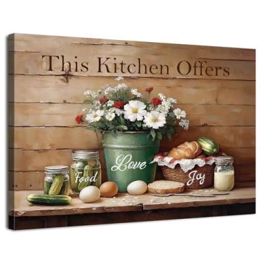 Imagem de Decoração de parede de cozinha de fazenda flores rústicas arte de parede arte de parede vintage natureza morta imagens esta cozinha oferece comida amor e alegria impressões arte para sala de jantar