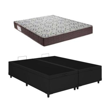 Imagem de Cama Box Baú Queen Bipartido Preto Colchão ISO 150 D45 - Ortobom