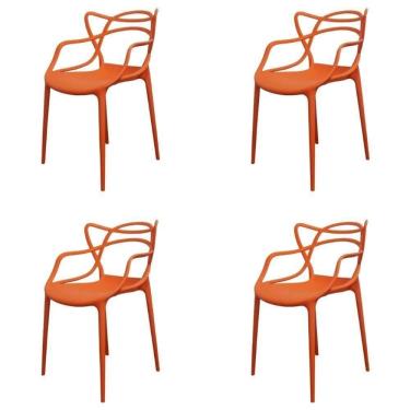 Imagem de Kit 4 Cadeiras Empilhável Inmetro Aviv Master Allegra Fratini Polipropileno Laranja Suporta 182kg