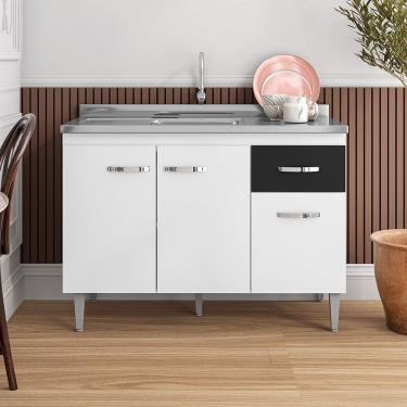 Imagem de Balcão Gabriela com Pia e Cuba GhelPlus 120cm Branco Preto AJL Móveis