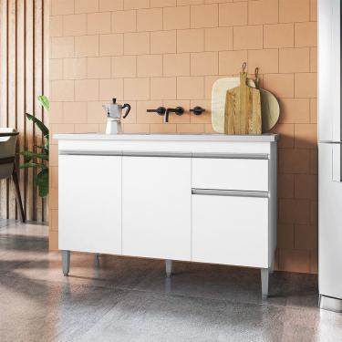 Imagem de Balcão Tatiane com Pia e Cuba GhelPlus 120cm Branco AJL Móveis