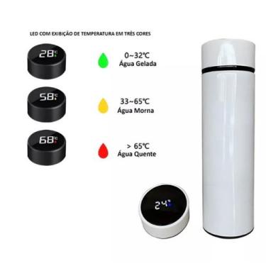 Imagem de Garrafa Térmica Em Aco Inox Com Termômetro Digital 500ml Led Estilo Mo