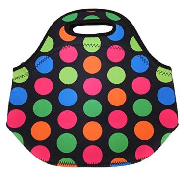Imagem de Bolsa de Lancheira Térmica Isolada Bolsa de Lancheira Neoprene para Acampamento Piquenique Grandes Pontos Coloridos (Big Color Circle)