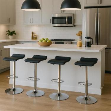 Imagem de Kit 4 Banquetas Alta Com Encosto Baixo Estofado Para Cozinha Ilha Banc