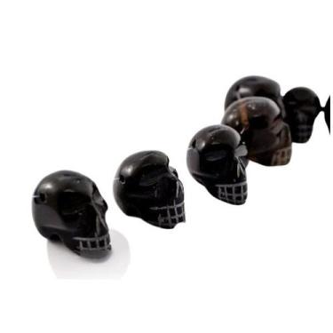 Imagem de Cranio Furo Vazado Pedra Obsidiana Negra De Garimpo Esculpido Pequeno 