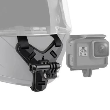 Imagem de Suporte ajustável para capacete moto bicicleta compatível com GoPro, SJCAM, DJI Action e câmeras esportivas - Fixação Estável e Ajustável para Filmagens em Primeira Pessoa Cor: Preto