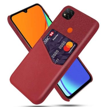 Imagem de Capa para Xiaomi Redmi 9C,Tela e tampa de couro PU,Antideslizante,360°cobertura completa à prova de choque com 1 slot de cartão atrás,Prevenção de queda-Red