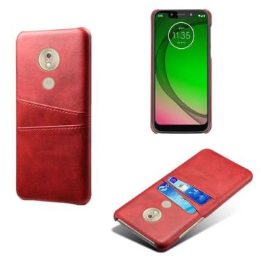 Imagem de Capas Compatível com MOTO G7 Play,Caso de couro PU-Tampa de telefone a prova de choque com 2 slots de cartão,Proteção anti-impressão digital e anti-gota-Red