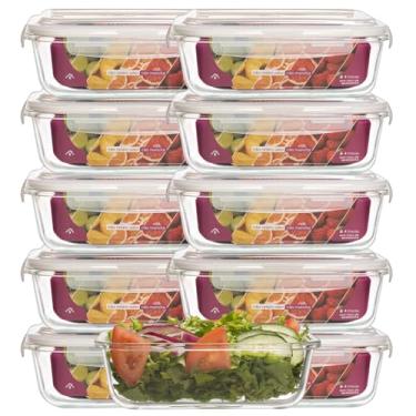 Imagem de KIT 10 Potes de Vidro Retangular com Tampa Hermética 640ml (Branco)