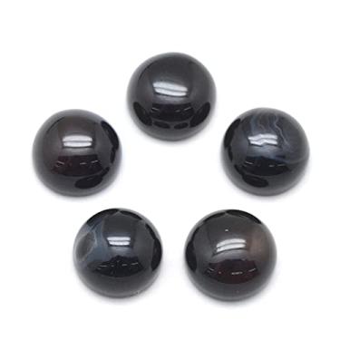 Imagem de Fashewelry 50 peças de 8 mm de pedra de ágata preta natural, cabochões de pedra de cristal de cura traseira plana Camafeu metade redonda azulejos sem furo para anel, brinco, pulseira, colar, fabricação de joias