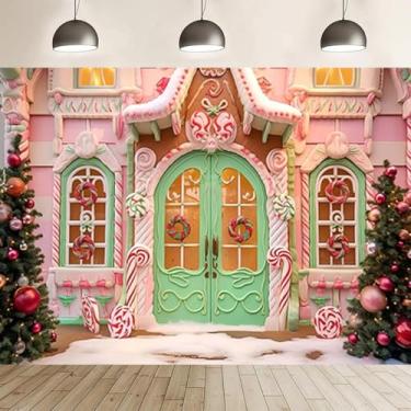 Imagem de Sweet Christmas Candy Gingerbread House Pano de fundo para sessão de fotos Candyland Inverno Floco de Neve Crianças Recém-nascidos Chá de Bebê Decoração de Festa de Aniversário Fundo Festivo de Natal