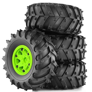 Imagem de 12mm Hex Hub ，4.72''OD Rubber Tires & Wheel Rim for RedCat Volcano Traxxas Rustler HPI HSP Tamiya Exceed Himoto 1/10 Off-Road Monster Truck,120mmx56mm (Green)