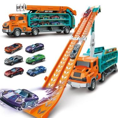Imagem de Carrier Truck Toy ShyLizard com pista de corrida de 2,8 pés e 6 carros