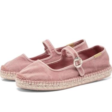 Imagem de keleimusi Mary Jane Alpargatas femininas sapatilhas de balé tecidas com plataforma lavada, alpargatas, sola de lona, sapatilha de verão, rosa, 38