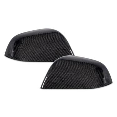 Imagem de KARTONMOTOR Acabamento da tampa do espelho de fibra de carbono real compatível com Tesla Model Y 2020-2024 Substituição da capa do espelho retrovisor lateral Tesla Model Y acessórios