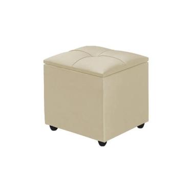 Imagem de Puff Baú Decorativo Cristal 40x40 Estofado Veludo Bege