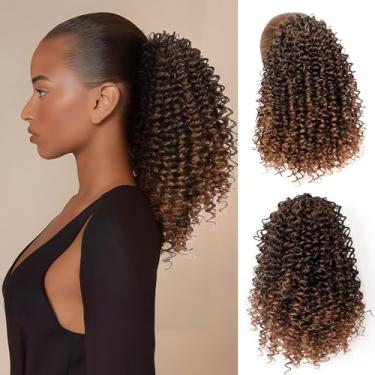 Imagem de Rabo de cavalo para mulheres negras com cordão rabo de cavalo cabelo encaracolado extensão rabo de cavalo rabo de cavalo cabelo humano sensação para uso diário (T30)