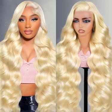 Imagem de Peruca frontal de renda 613 HD 200% densidade 13 x 15 cor loira ondulada frontal perucas de cabelo humano pré-arrancadas sem cola para mulheres (76 cm)