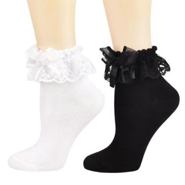 Imagem de Meias de tornozelo BIVOLU femininas de renda com babados e algodão, pa