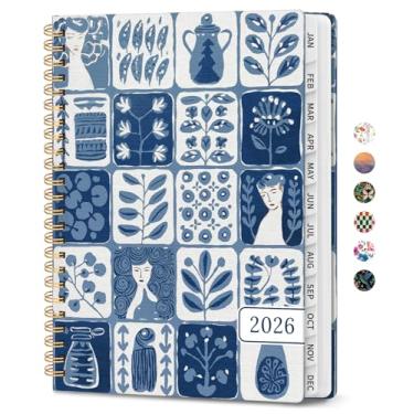 Imagem de Agenda 2026, agenda de planejamento semanal e mensal para mulheres, janeiro de 2026 a dezembro de 2026, livro de agenda de planejamento de capa dura com abas, encadernação em espiral, bolso interno