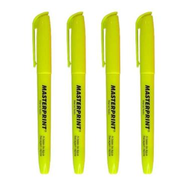Imagem de Kit 4 Marca Texto Amarelo Neon Masterprint Secagem Rápida Ponta Chanfr