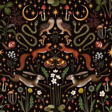 Imagem de Livelynine 17,5 x 276 Papel de parede mágico de fadas para descascar e colar vintage Moody Dark Academia Moth Owl Moon Stars Preto Papel de parede caprichoso para quarto, banheiro, papel de contato à