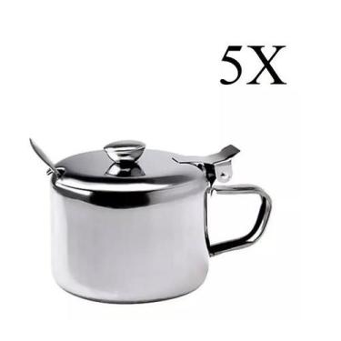 Imagem de Kit 5x Açucareiro Inox com Tampa e Colher 250ml Dia a Dia - Zein
