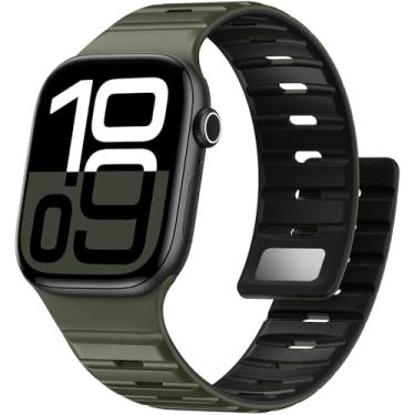 Imagem de Pulseiras magnéticas masculinas compatíveis com Apple Watch - Série 10 de 46 mm - Ultra/Ultra 2 de 49 mm - iWatch séries 9, 8, 7 de 45 mm - Apple Watch 6 5 4 SE SE 2nd de 44 mm, pulseira de silicone