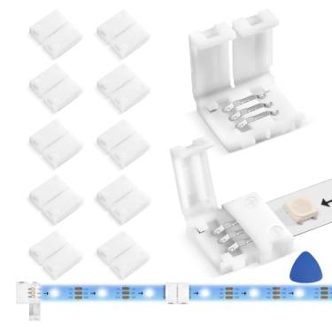 Imagem de WENHSIN Pacote com 10 conectores de LED de 3 pinos para fita de LED com 8 mm de largura, sem fio, extensão de adaptador sem solda