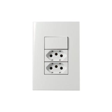Imagem de Interruptor Simples 10a E Tomada Dupla 2p+t 20a Margirius Sleek Com Placa 4x2 Branco Branco