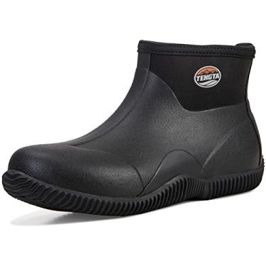 Imagem de TENGTA Botas de chuva masculinas à prova d'água, altura do tornozelo, botas de borracha neoprene com isolamento externo para jardinagem, acampamento e trabalho no quintal, Preto 1807, 44