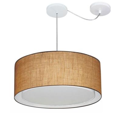 Imagem de Lustre Pendente Cilíndrico Com Desvio De Centro Vivare Md-4314 Cúpula Em Tecido 50x25cm - Bivolt Palha 127/220v