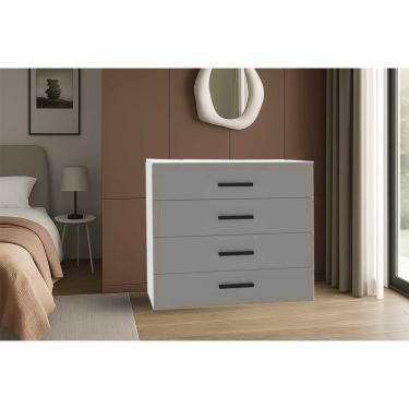 Imagem de Cômoda de Quarto Valência c/ 4 Gavetas Branco/Cinza - Politorno