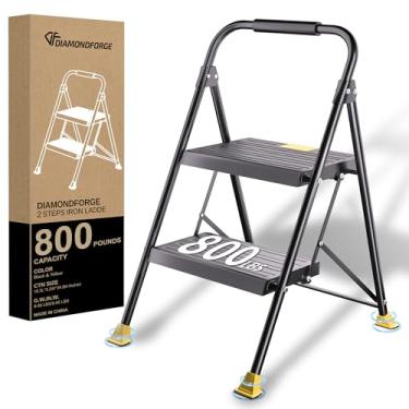 Imagem de Escadas de escada dobráveis – extensão de 2 degraus alta resistente com corrimões, 362 kg para cozinha de adultos em casa, armário, casa, extensível, escada extensível