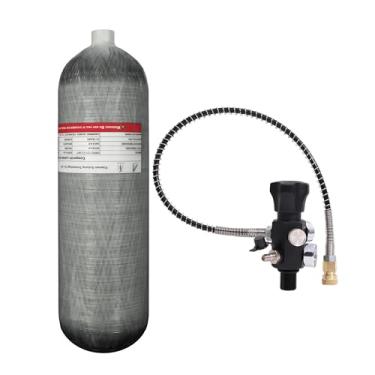 Imagem de TUXING Tanque de ar de fibra de carbono 4500psi, tanque de ar de fibra de carbono de 4,7 L com válvula reguladora de enchimento Pcp para tanque de mergulho de rifle de ar Pcp (garrafa vazia), M18 x