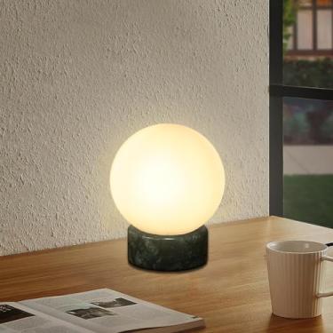 Imagem de FLORNIA Lâmpada Globe Tble, luminária de mesa redonda industrial moderna, luminária de mesa de cabeceira exclusiva com sombra de vidro e base de mármore para quarto, sala de estar, escritório