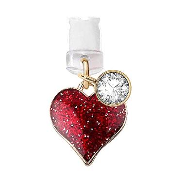 Imagem de ELISE & FONDA CP139 Porta de carregamento USB plugue antipoeira pingente pequeno coração amor pingente de telefone para iPhone 11/XS MAX/XR/X/8 Plus/7/6S/7/SE iPad iPod (vermelho)