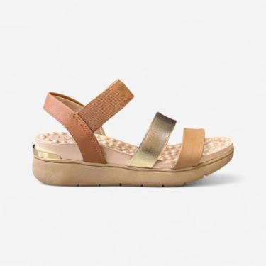 Imagem de Sandália Anabela Modare Linha Conforto Dourado, Dourado, Tan, Camel, 3