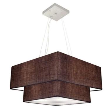 Imagem de Lustre Pendente Duplo Quadrado Vivare Md-4066 Cúpula Em Tecido 50x35cm - Bivolt Café 127/220v