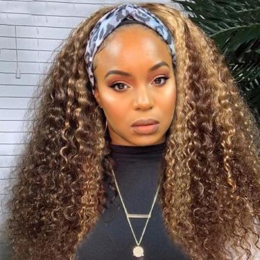 Imagem de Peruca com faixa de cabeça XSY Highlight Ombre Kinky Curly Human Hair 