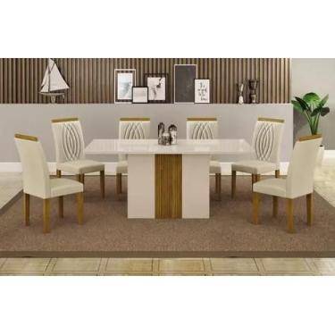 Imagem de Mesa Doha 1,60 Off/Decor Tampo Off C/Vidro 6 Cadeiras Doha - Leifer Mó