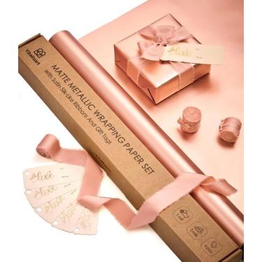 Imagem de Conjunto de papel de embrulho Vitalizart Pink Matte Metallic 5m com fi