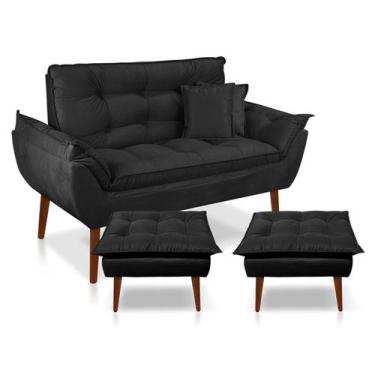Imagem de Kit Poltrona Decorativa Namoradeira 2 Puffs Opala e 2 Almofadas Suede 