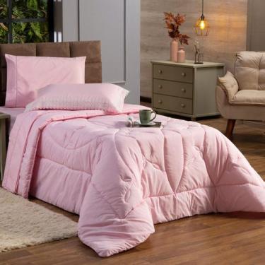 Imagem de Kit Edredom SOLTEIRO 02 Peças Liso Florença Guipir Dupla Face com Fron