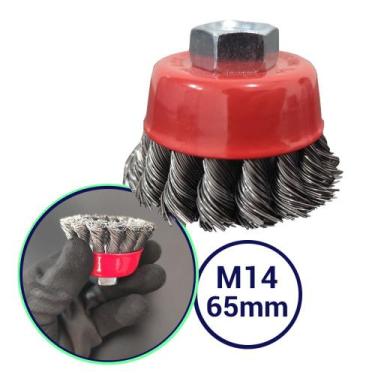Imagem de Escova Tipo Copo Rosca Rotativa De Aço Para Furadeira Lixadeira 65mm M