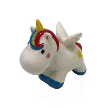 Imagem de Cofrinho Personalizado Unicórnio Feminino Cerâmica Branco