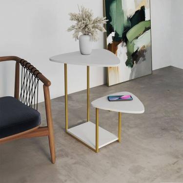 Imagem de Mesa de Apoio Cibele Dourada Ferro Branco Esfiha - CASA PRIME