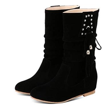 Imagem de Bigfanshu Botas femininas de cano alto estilo outono até a coxa sapatos masculinos botas de cano curto Chaussure Femme Bootie Western Slip-On & Pull On Mocassins & Slip-Ons, Preto, 40 BR